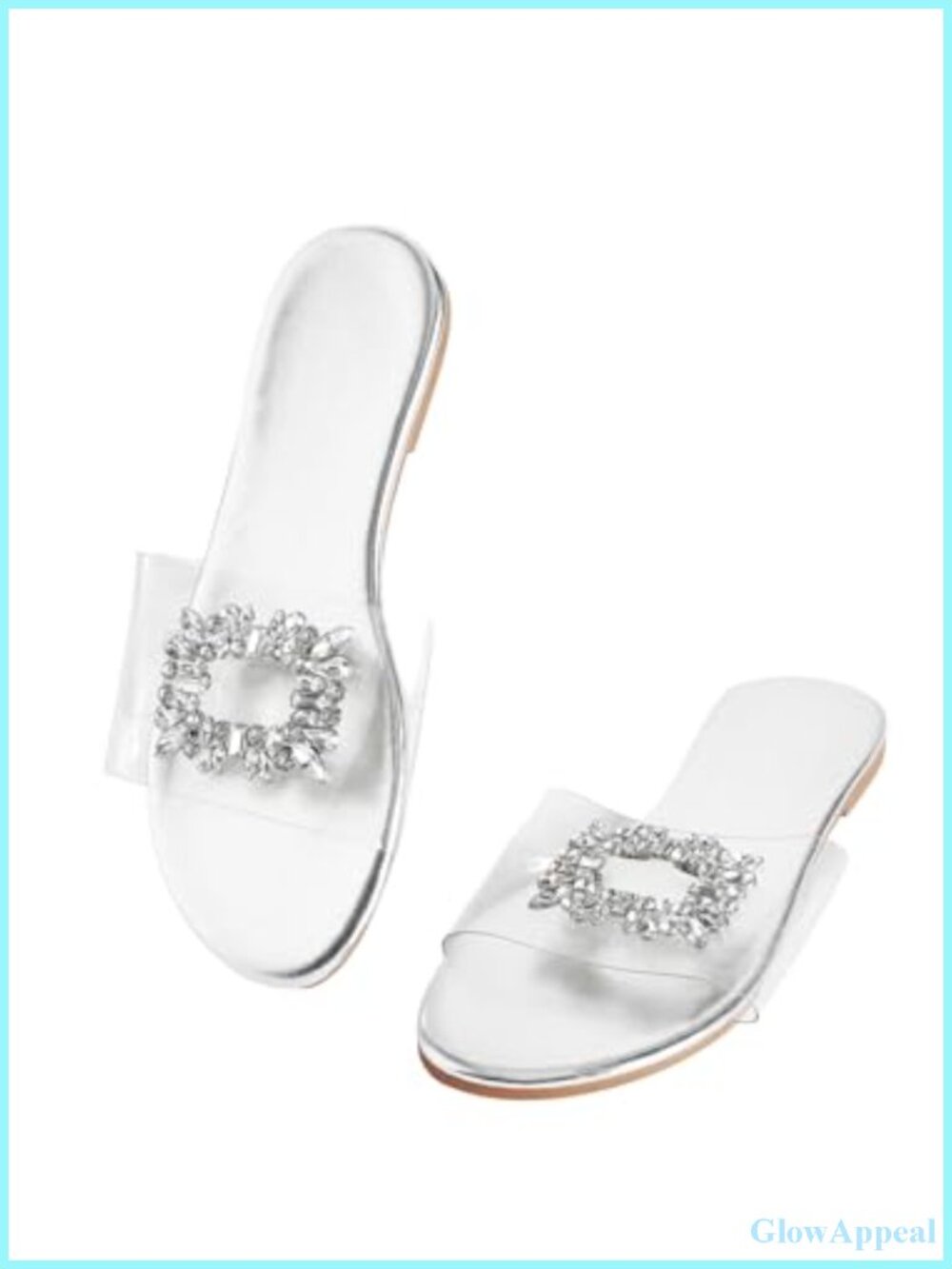 Rhinestone Clear Flat Slide Sandals Memory Foam Cushioned Open Toe Slip On